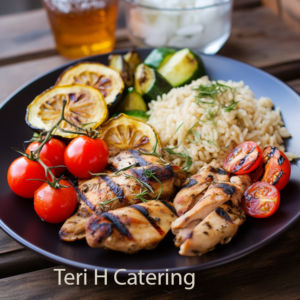 Grilled Greek Chicken and Lemon Garlic Rice